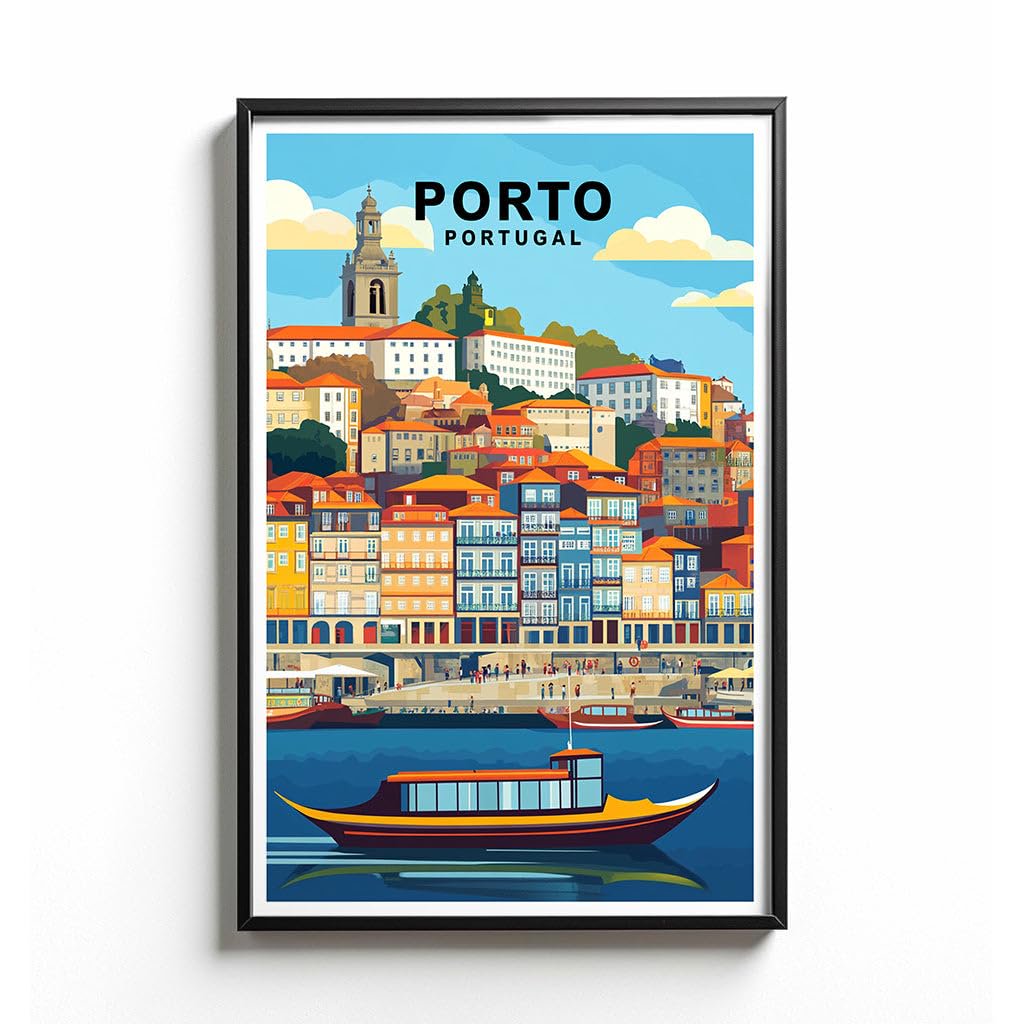 DailyMood Porto Portugal Retro Travel Poster Vintage Coastal City Artwork and Traditional Boat Wall Art Print 12x18 Inch