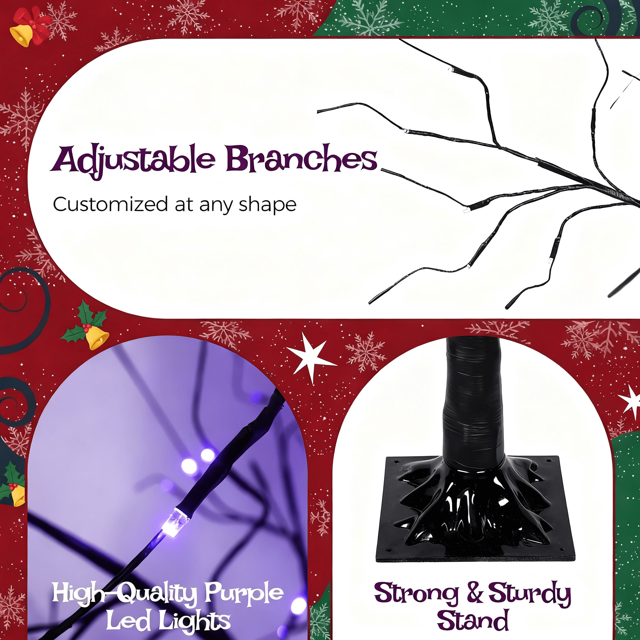 4-6ft Purple Halloween Tree with 48-96 LED Lights Adjustable Branches Indoor Spooky Decor