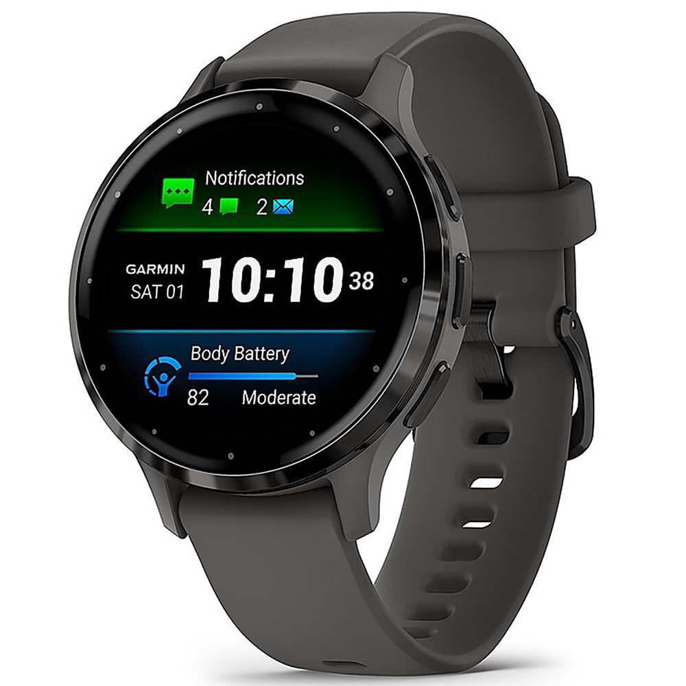Garmin 010-02785-00 Venu 3S Health Fitness GPS Smartwatch Steel Bezel with Pebble Gray Case 41mm Bundle with Dust Cover 3 Pack, 2-Pack Screen Protector and 2 YR CPS Enhanced Protection Pack