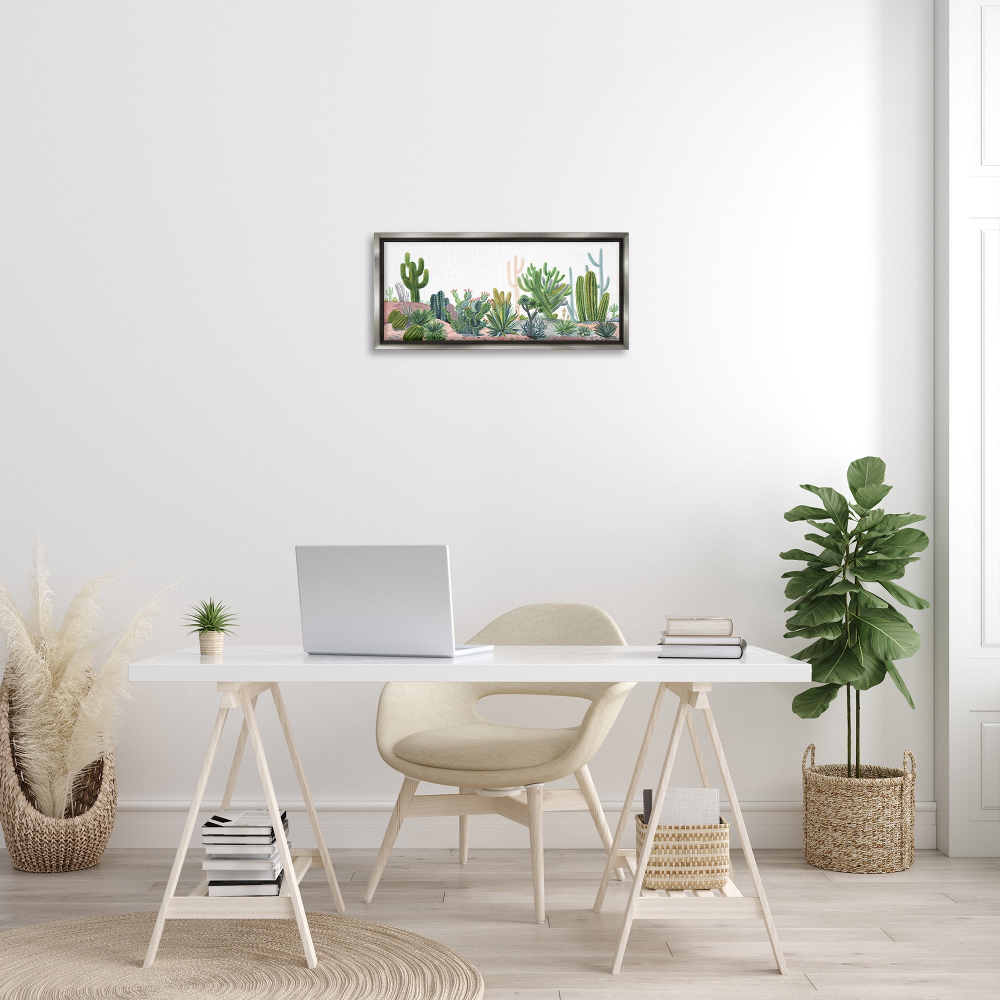 Stupell Industries Varied Desert Vegetation Cacti Botanical & Floral Painting Gray Floater Framed Canvas Art Print Wall Art, 25 x 11