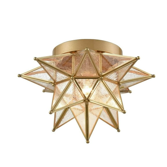 Brass Moravian Star Light Flush Mount Celing Lights Seeded Glass Shade