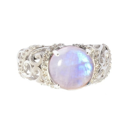 - Sterling Silver with Natural Moonstone and White Topaz Scrollwork Ring