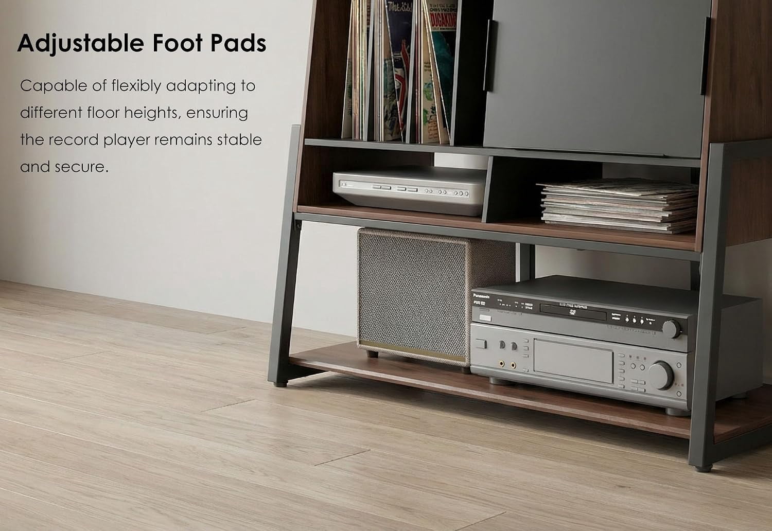 FITUEYES Large Record Player Stand with Vinyl Storage, Audio Component Cabinet, Dark Wood