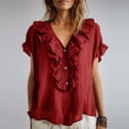 thumbnail image 2 of Ihhxva Women Cotton Tops Loose Fit Summer V-Neck Ruffle Blouse Casual Linen Top Flowy Boho Chic Beach Vacation Tunic S-2XL, 2 of 9