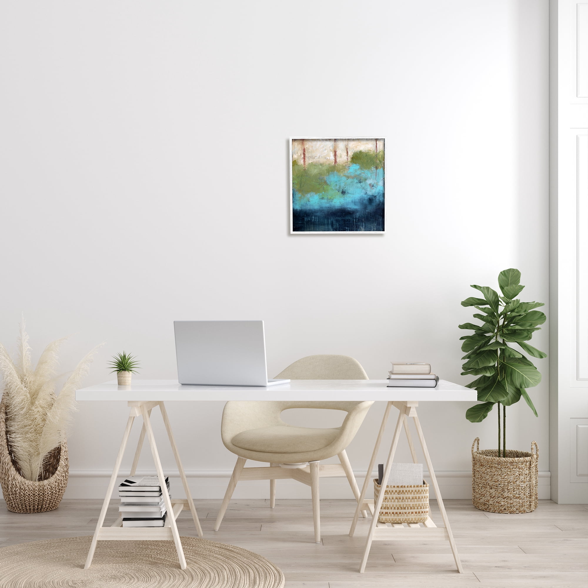 Forest Floor River Abstraction Blue Green Brown Abstract Framed Art Print Wall Art, 17x17