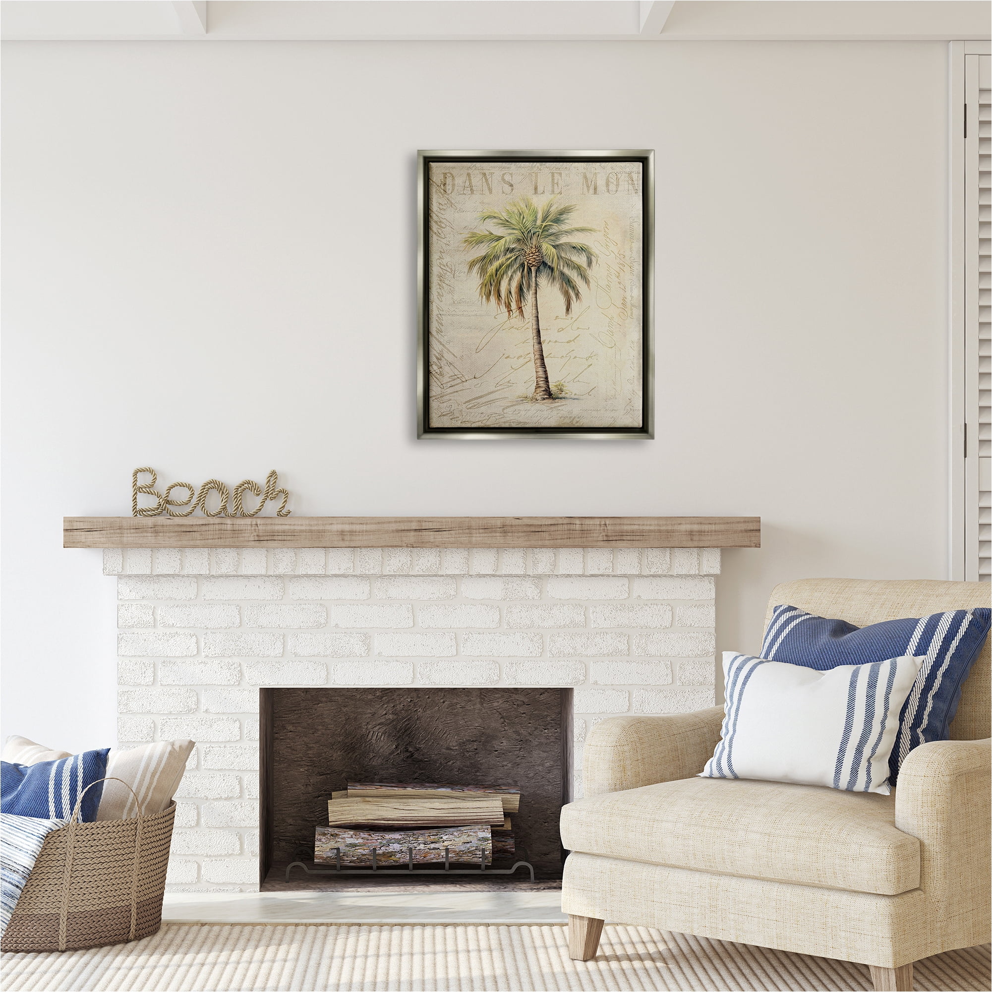 Stupell Industries Vintage Palm Tree Botanical & Floral Painting Gray Floater Framed Canvas Art Print Wall Art, 25 x 31