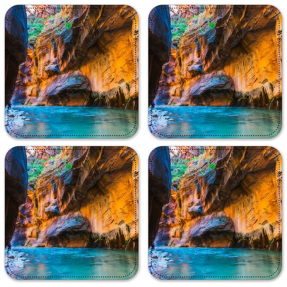 Vinyl Drink Coasters - Set of 4 - River Running in-between Cliffs