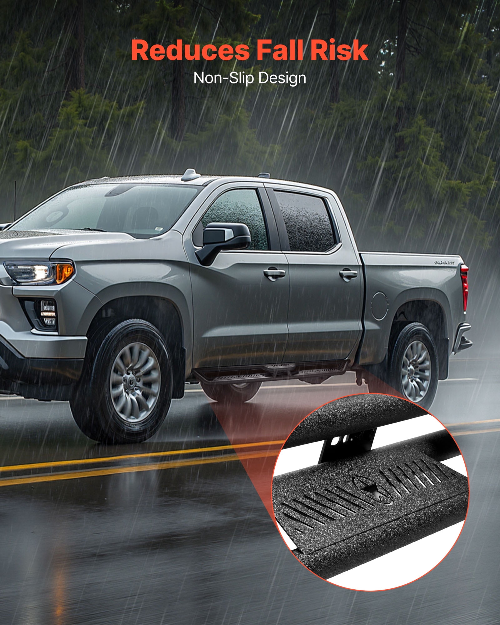 VEVOR Running Boards,6 Inches Side Steps Compatible with 2019-2025 Chevy Silverado/GMC Sierra 1500 Crew Cab,2020-2025 Chevy Silverado/GMC Sierra 2500HD 3500HD Crew Cab,Black Carbon Steel Nerf Bars