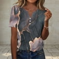 thumbnail image 3 of JTZGDY Western Shirts for Women Loose Fit Casual Vintage Floral Printed Summer 3/4 Smoked Cuff Sleeve Button V Neck Henley Tops Khaki#03 L, 3 of 8