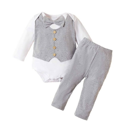 

Honeeladyy Sales Infant Toddler Baby Boys Gentleman Suit Fake Vest Long-sleeved Romper Trousers Two-piece Set