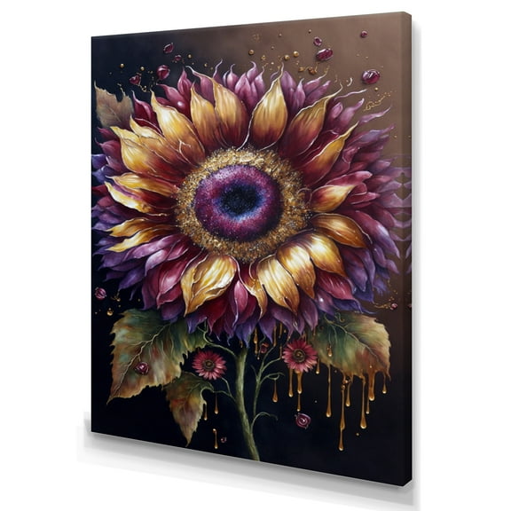 Designart Yellow And Purple Sunflower Canvas Wall Art