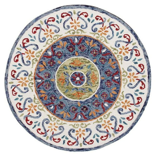LR Resources SINUO54155BLO40RD Floral Medallion Mosaic Round Area Rug
