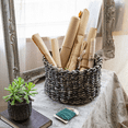 thumbnail image 4 of Natural Brown Straw Round Basket, 4 of 10
