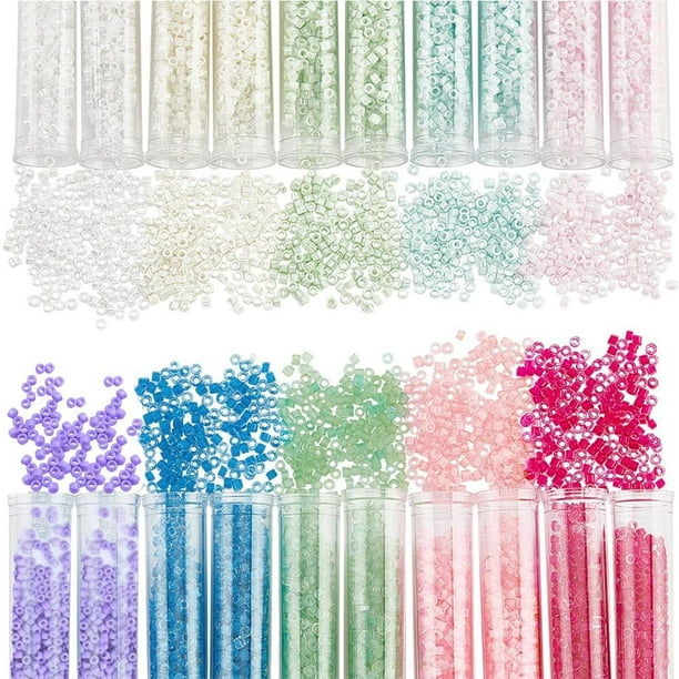 3500 cuentas de vidrio cilíndricas de 10 colores con agujeros redondos, mini cuentas de poni para pulseras, collares, pendientes y bisutería.
