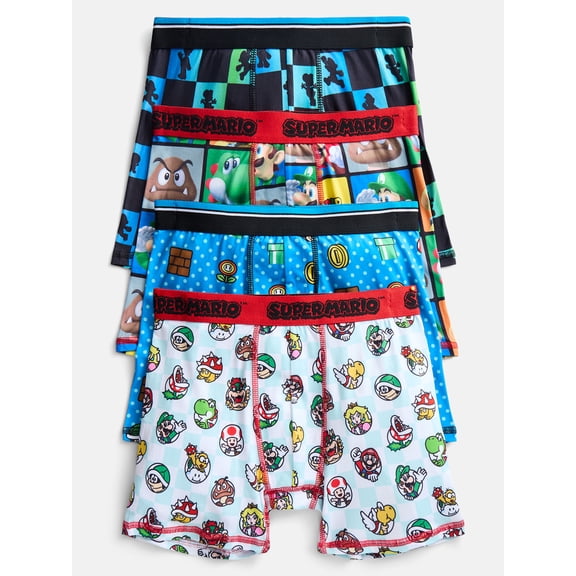 Super Mario Boys Boxer Brief Underwear, 4-Pack, Sizes XS-XL
