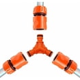 thumbnail image 2 of Juego de 3 conectores rápidos de manguera, desvío en Y de 3 vías para riego en naranja para conectar tres mangueras y dispersar el flujo de agua como accesorios de jardinería, 2 of 5