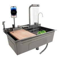 Miumaeov Digital Display Stainless Steel Sink Waterfall Drop In Kitchen Sink with Cup Washer