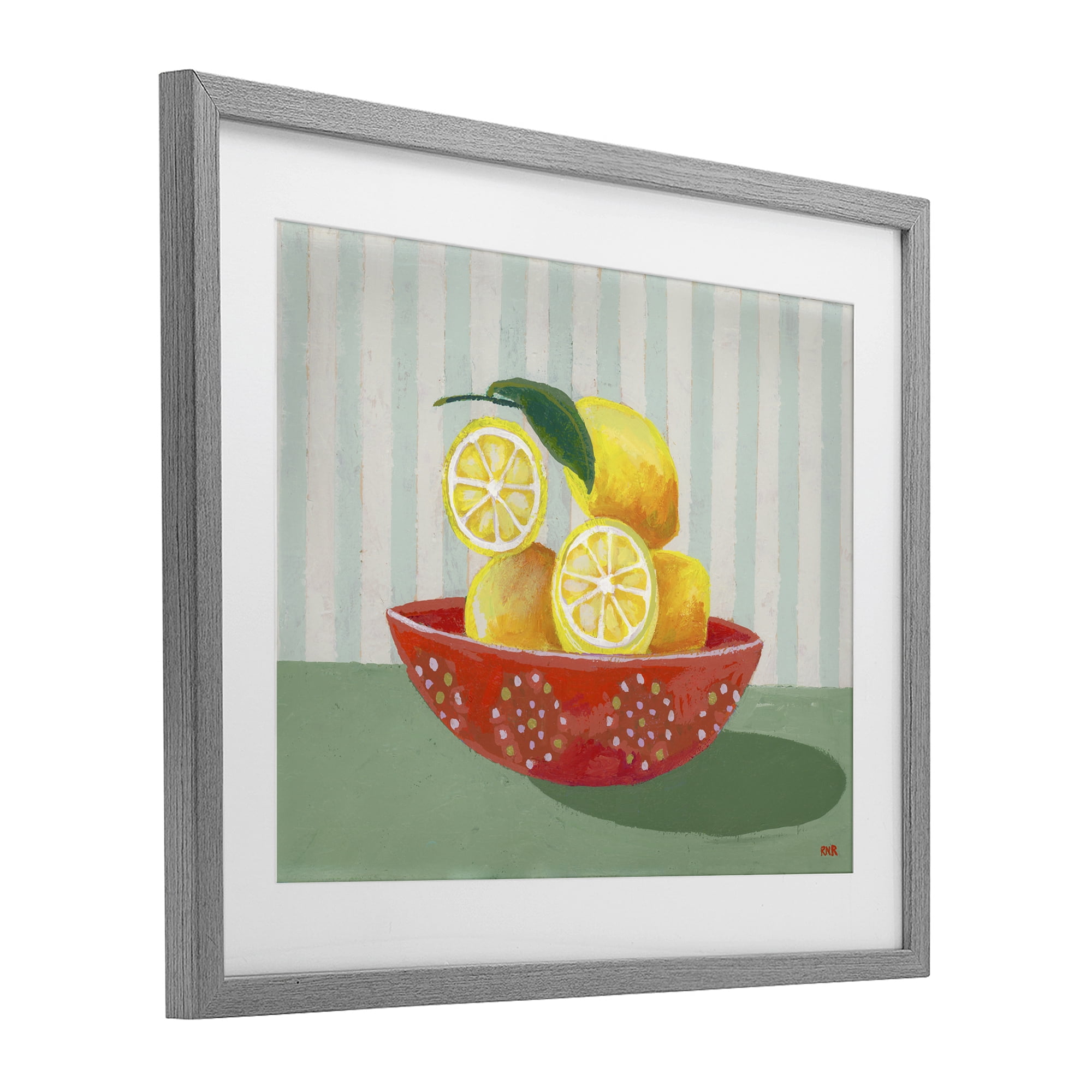 Stupell Industries Sunny Lemons in Red Bowl Gray Framed Print Under Glass, design by Rachael Reese
