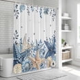 thumbnail image 6 of Blue Starfish Coastal Shower Curtain, Waterproof Shower Curtains for Bathroom, Eucalyptus Summer Nautical Shell Ocean Washable Fabric Bathtub Curtain Set Bath Decor with 12 Hooks 72"x78", 6 of 8