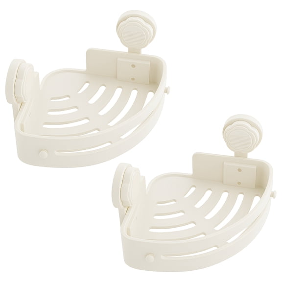2 Pcs of Bathroom Shower Corner Shelf, Plastic Double-Layer Suction Cup Design for Easy Installation, Space-Saving Corner Shelf for Inside Shower, Versatile for Bathroom and Balcony