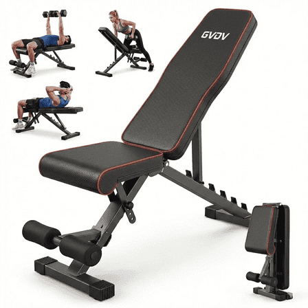 GVDV Adjustable Weight Bench for Full Body Workout, Foldable Bench for Home Gym Strength Training