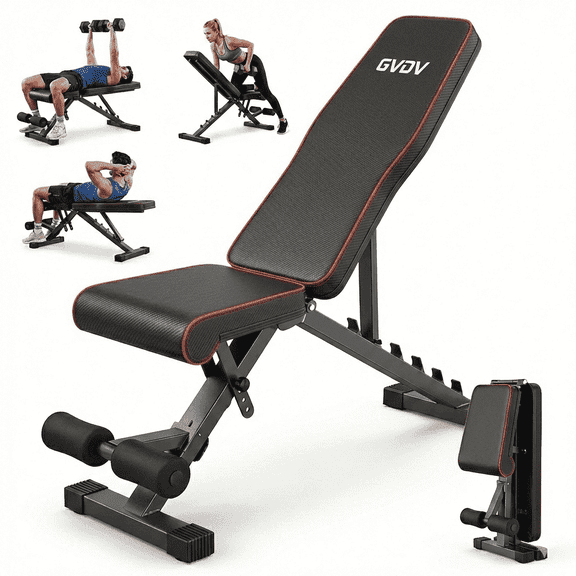 GVDV Adjustable Weight Bench for Full Body Workout, Foldable Bench for Home Gym Strength Training