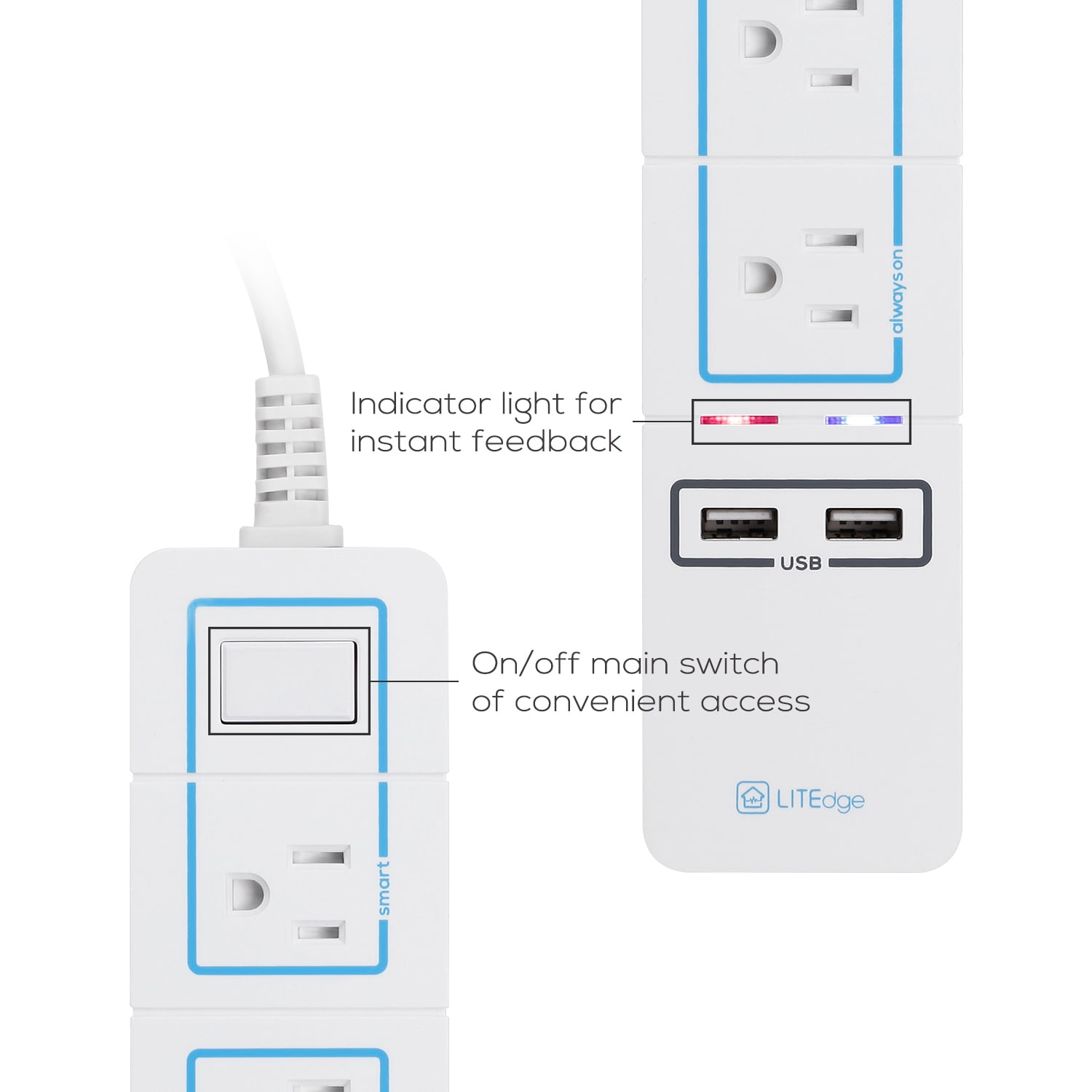 Wi-Fi Accessible Smart Power Strip, 3 AC Outlets & 2 USB Charging Ports, Surge Protected, 3 AC Outlets & 2 USB Ports, Wireless Distance APP Control, Works with Amazon Alexa, No Hub Needed