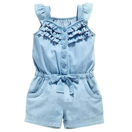 

Odeerbi Clearance Baby Girls Boys Clothes Baby Rompers Newborn Toddler Denim Blue Cotton Washed Jeans Sleeveless Bow Jumpsuit