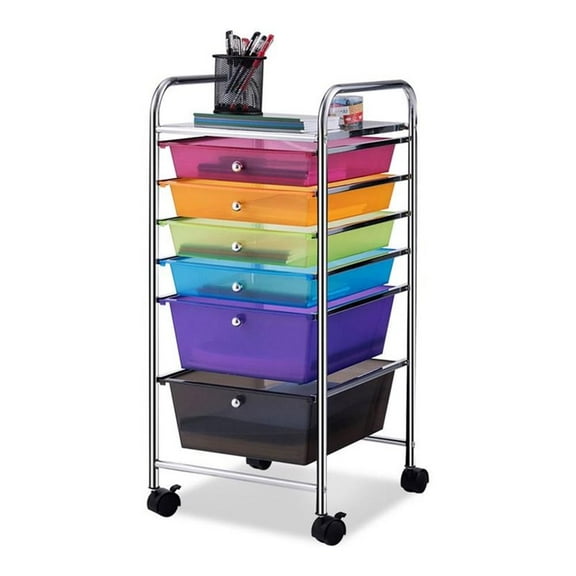 Pemberly Row Scrapbook Paper Rolling Storage Cart with 6 Drawers in Gray