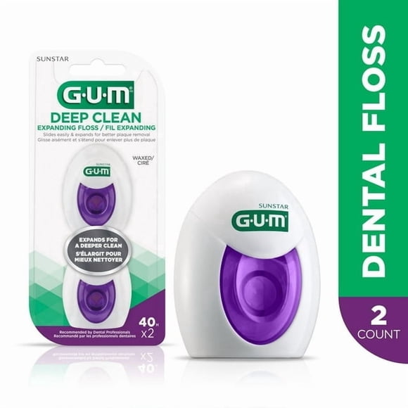 GUM® Deep Clean Expanding Waxed Dental String Floss, Expands for plaque removal