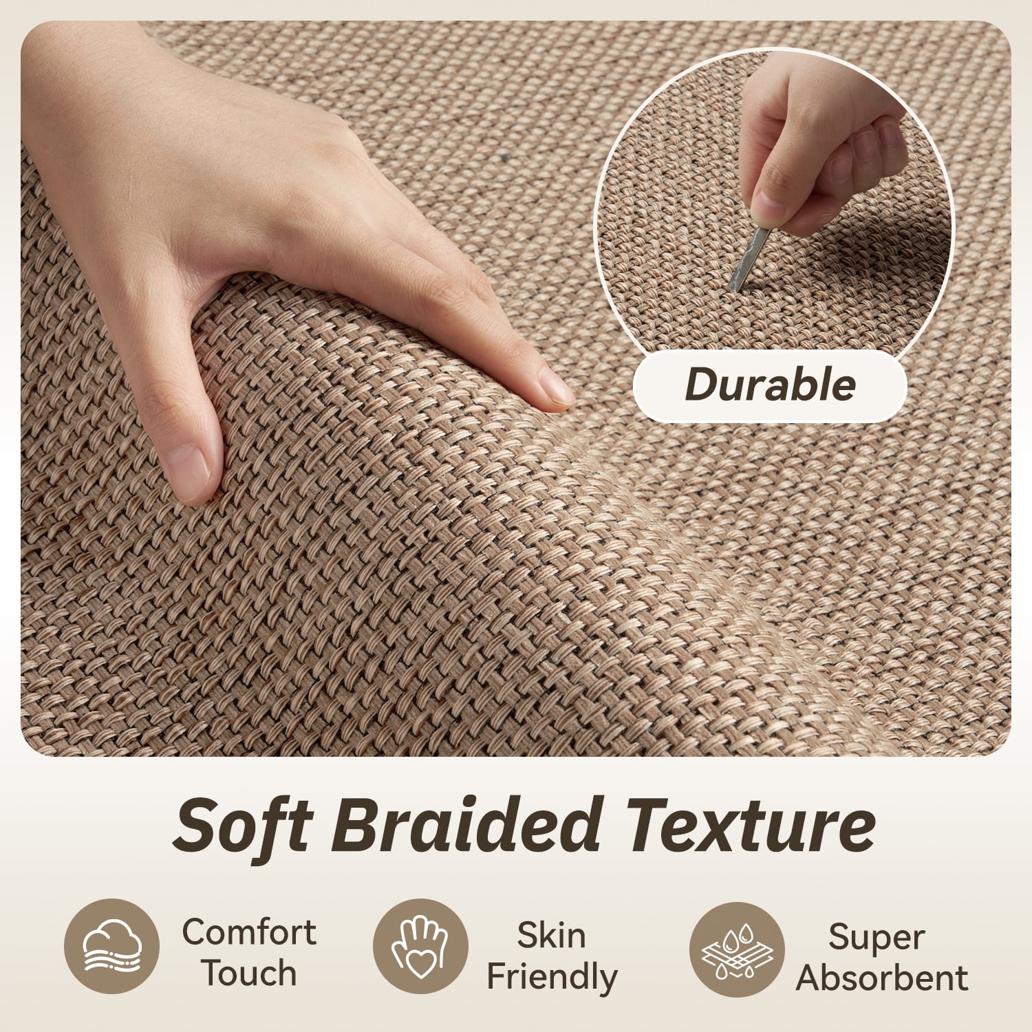 FEELHOME Door Mats for Inside 24"x35" Non Slip Rubber Welcome Mat for Inside Low-Profile Dirt Trapper Indoor Door Mats for Entryway Absorbent Washable Entry Rug Floor Mats Woven Braided Beige