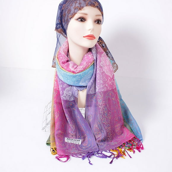 Bufanda de mezcla y combinación de primavera y otoño Bufanda larga de jacquard de doble uso en color anacardo Chal para fotografía de viaje Bolso de mujer Turbante