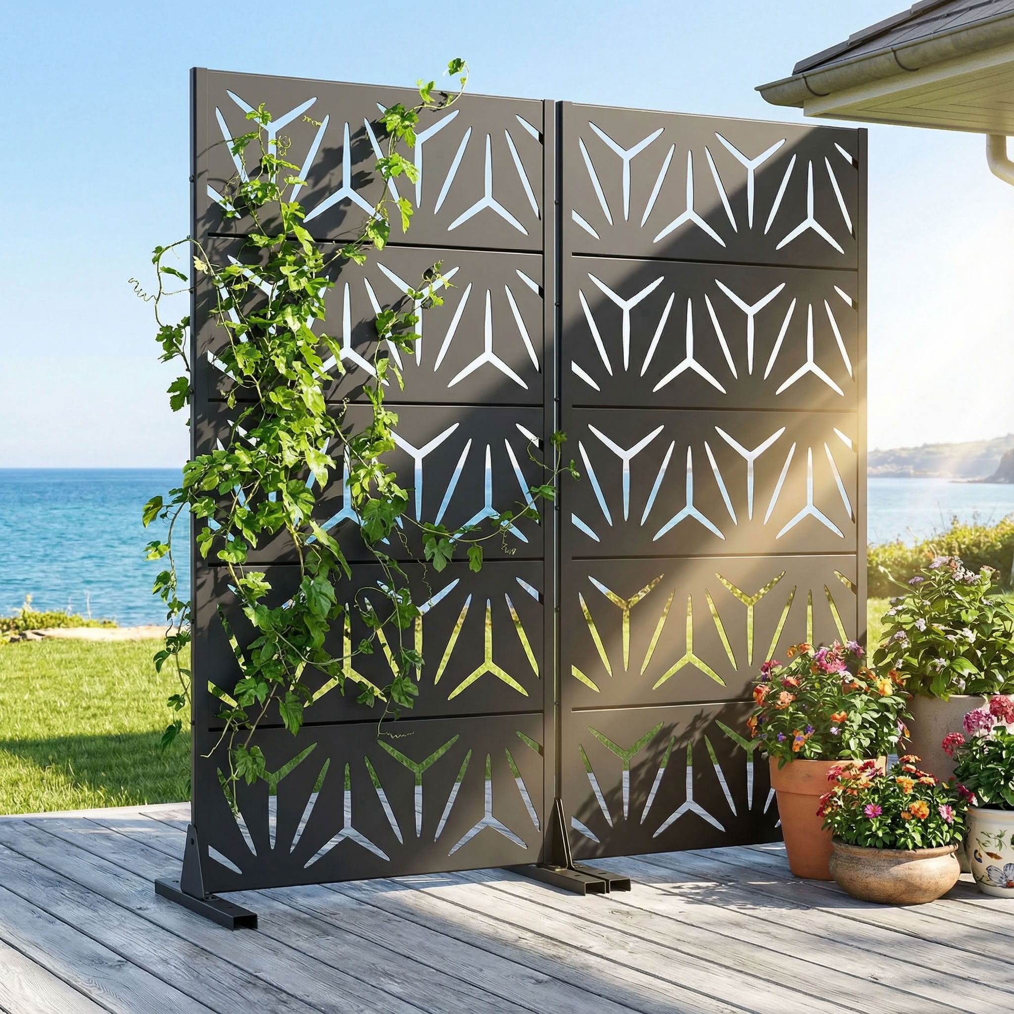 MAYEERTY 5 Panels Metal Outdoor Privacy Screen Panel Garden Divider Patio Backyard Decorative Privacy Fence 2Pcs, 59×29.5×15.7in