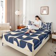 thumbnail image 3 of Castle Fairy Geometric Quarter Arc Bed Sheets 4-Piece,Retro Square Block Full Size Sheets,Navy Cream,1 Flat Sheet, 1 Fitted Sheet and 2 Pillowcases, 3 of 7