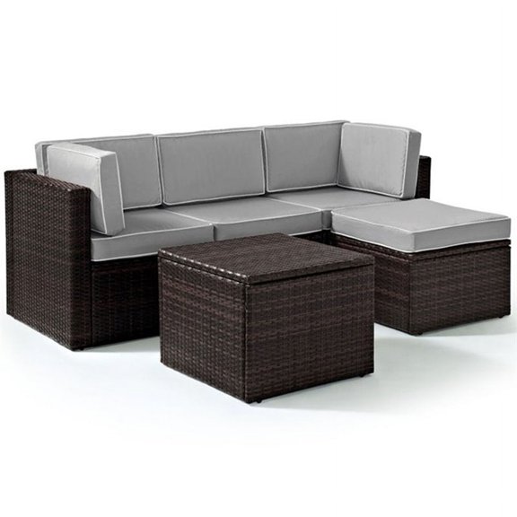 Afuera Living Transitional 5 Piece Wicker Patio Sectional Set in Brown and Gray