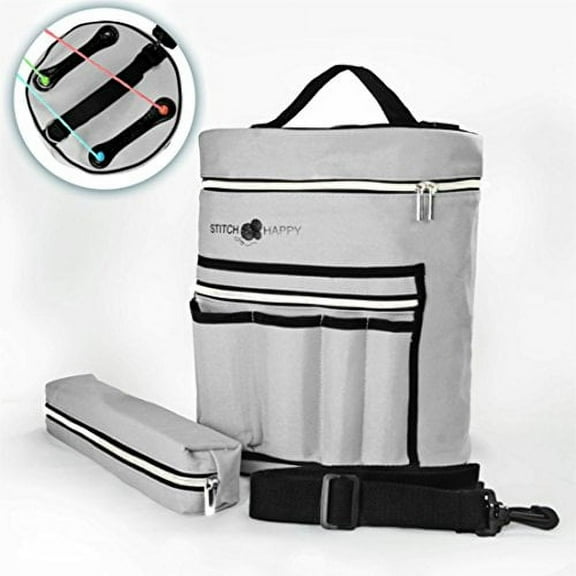 Knitting Bag - Yarn Tote Organizer w/Tool Case, 7 Pockets   Divider for Extra Storage of Projects, Supplies & Crochet (Gray) by Stitch Happy