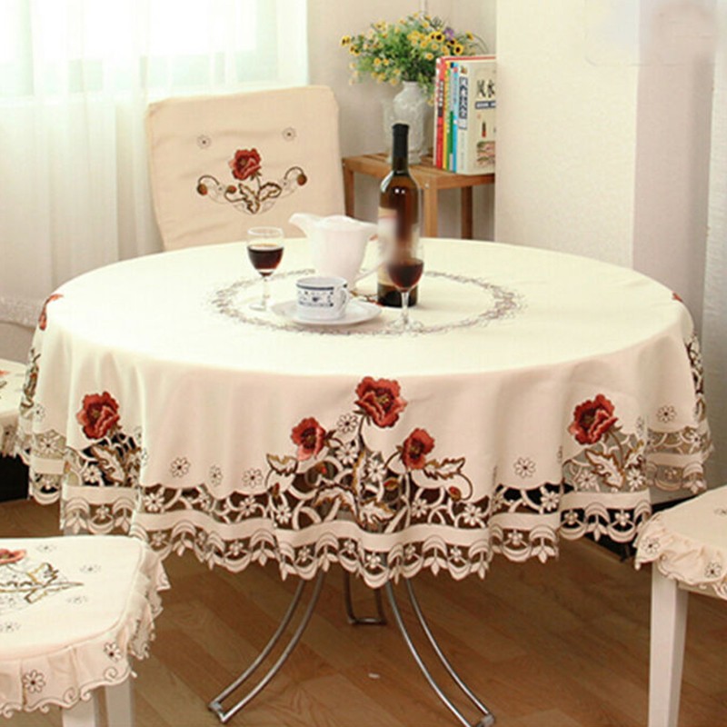Vintage Embroidered Round Dining Table Tablecloth Floral Lace Table