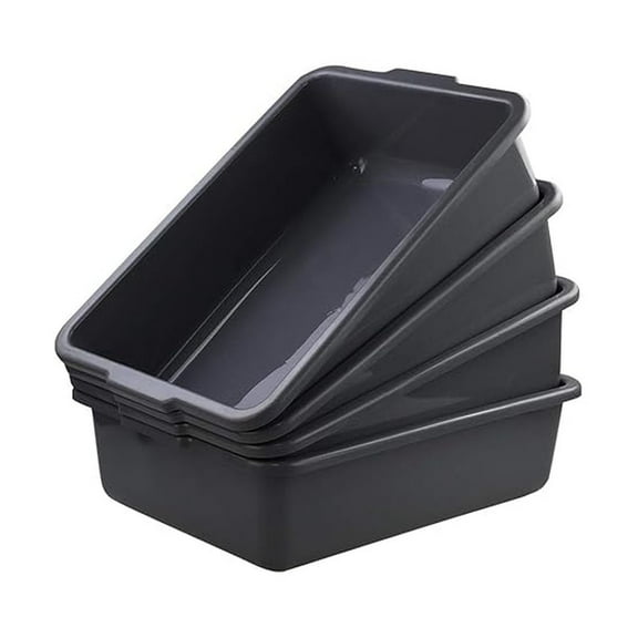 Plastic Bus Boxes 4-Pack - 24L Large Gray Storage Tubs with Handles - Kitchen Organization, Cleanup, and Versatile Storage Containers