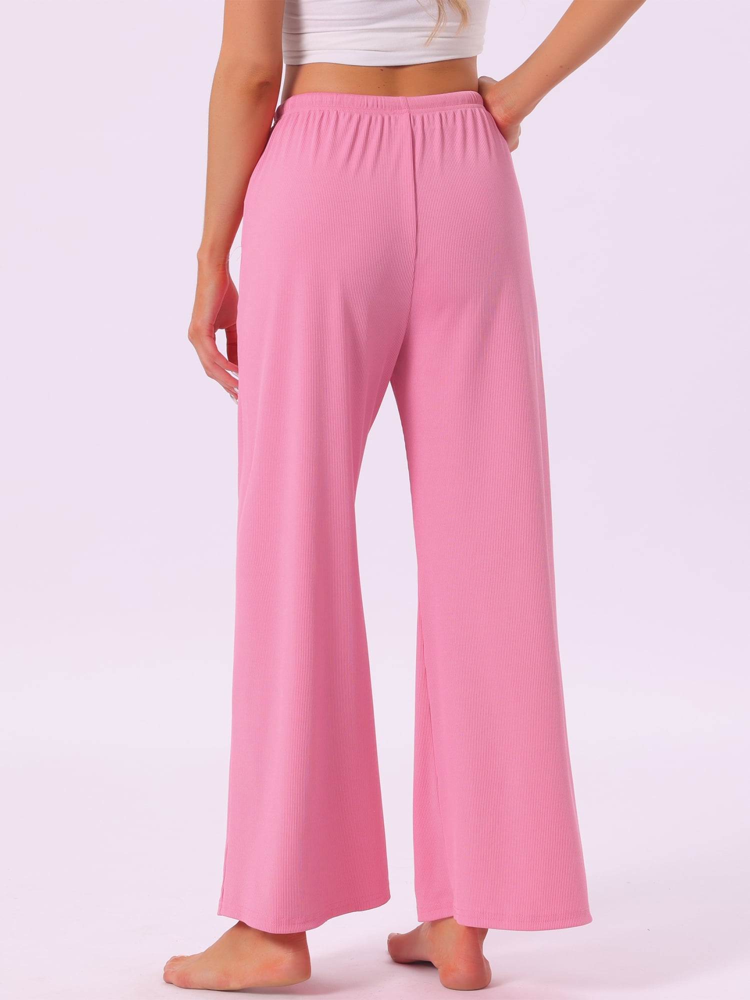 DARING DIVA Women's Wide Leg Ribbed Knit Comfy Loose Fit Pajama Bottoms L Pink