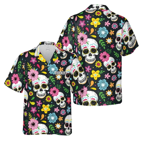 Funny Floral Skull Aloha Tropical Leaves Hawaiian Shirt S-5XL for Men and Women