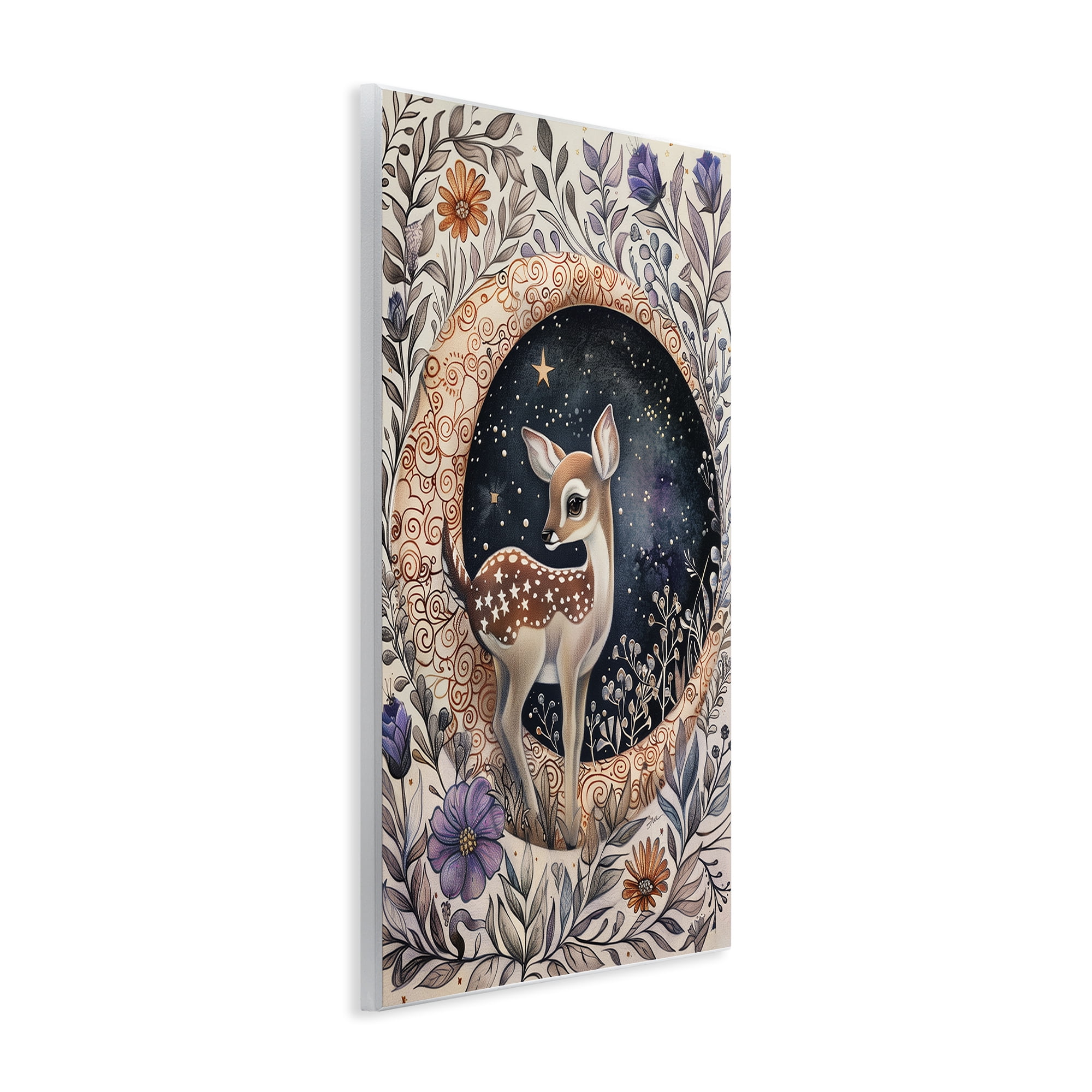 Stupell Industries Floral Fawn & Moon Animals & Insects Painting Unframed Art Print Wall Art, 13 x 19
