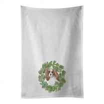 Carolines Treasures CK8840WTKT 28 x 19 in. Unisex Cavalier Spaniel Blenheim Christmas Wreath White Dish Towels Kitchen Towel - Set of 2