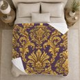 thumbnail image 5 of Purple gold baroque scroll Flannel Blanket for bedroom sofa living room reading nook Home Decor grand acanthus crest ornate royal textile art Gift for decor fans, 5 of 7