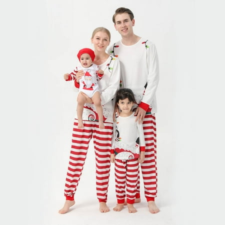 

Stamzod Christmas Matching Jammies Xmas Pjs Kids Pajama Suit New Printed Cotton Unisex PJs Pants Set 2 Piece Long Sleeve Clothes White 4-5Years