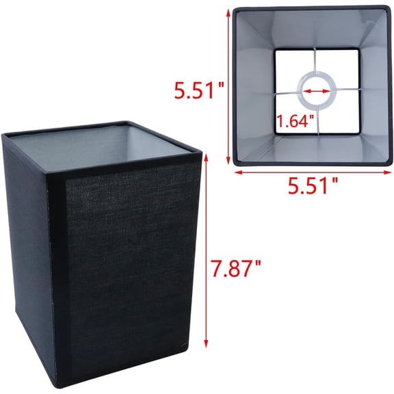 Square Lampshades Black Linen Lamp Shades Modern Style Lampshade Cover Replacement for Floor Lamp, Table Lamp, Bedside Lamp, 1.64" Screw Thread Diameter