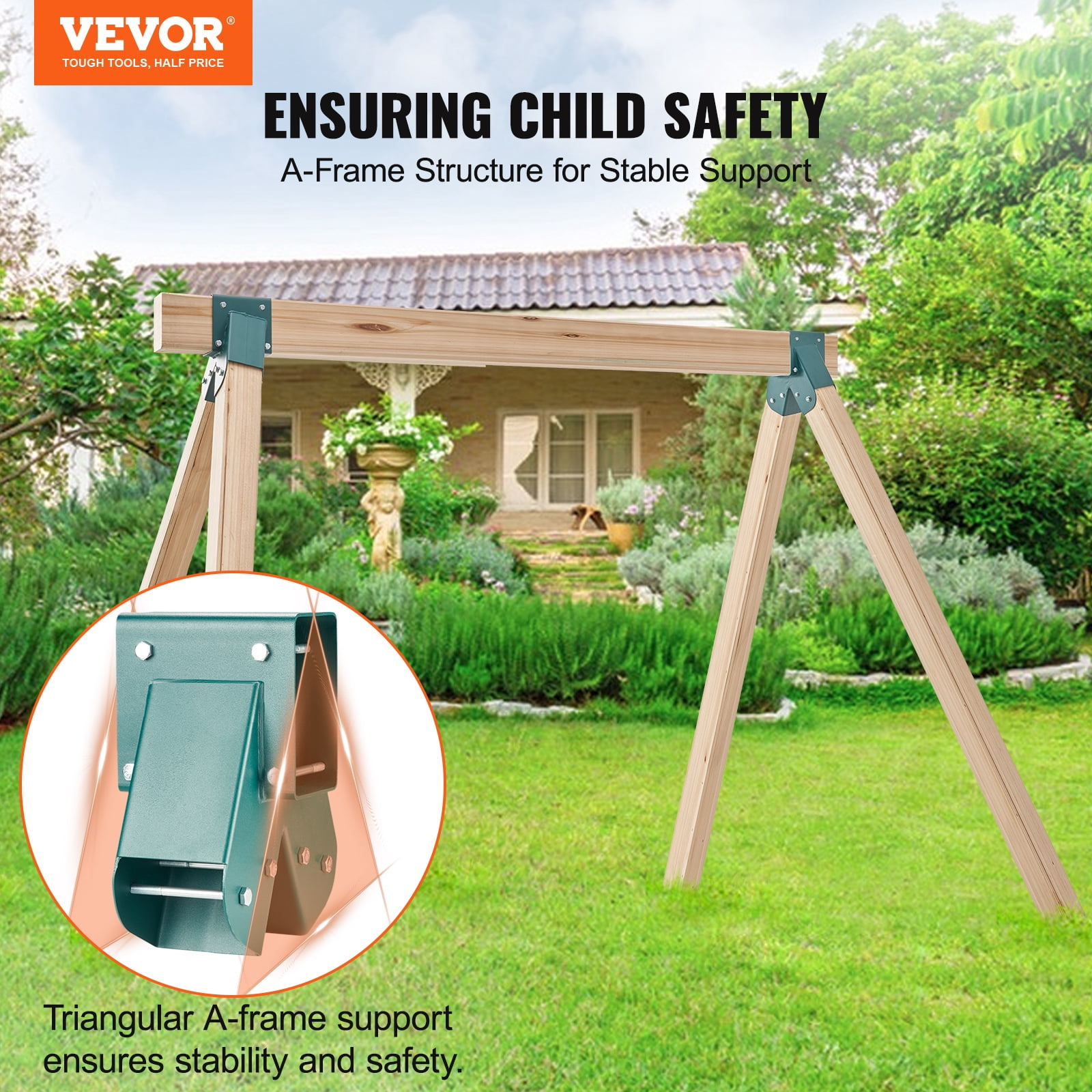 VEVOR A-Frame Middle Swing Set Brackets, Heavy Duty Carbon Steel Swing with Mounting Hardware, DIY Swing Bracket Swing Kit for 4x4 (actual 3.7" x 3.7") Legs & 4x6 (3.7" x 5.7")Beam, Green (2 Pcs)