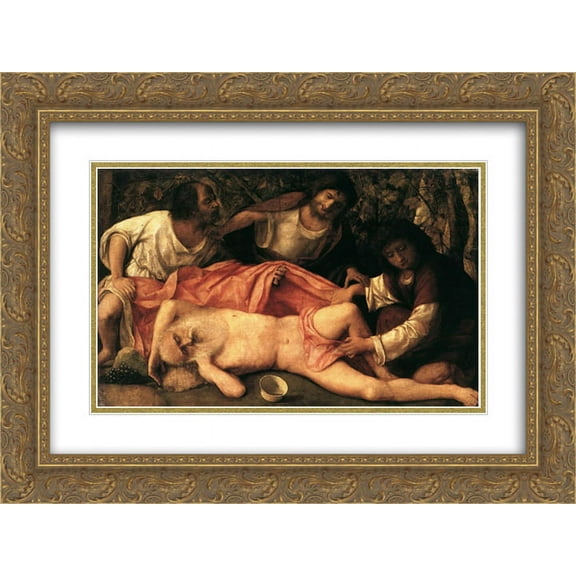 Giovanni Bellini 2x Matted 24x18 Gold Ornate Framed Art Print 'Drunkenness of Noah'