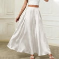 thumbnail image 5 of QATAINLAV Maxi Satin Silk Skirts for Womens High Waisted Elastic Long A-Line Skirt Summer Soft Party Flowy Skirts with Pockets White XL, 5 of 5