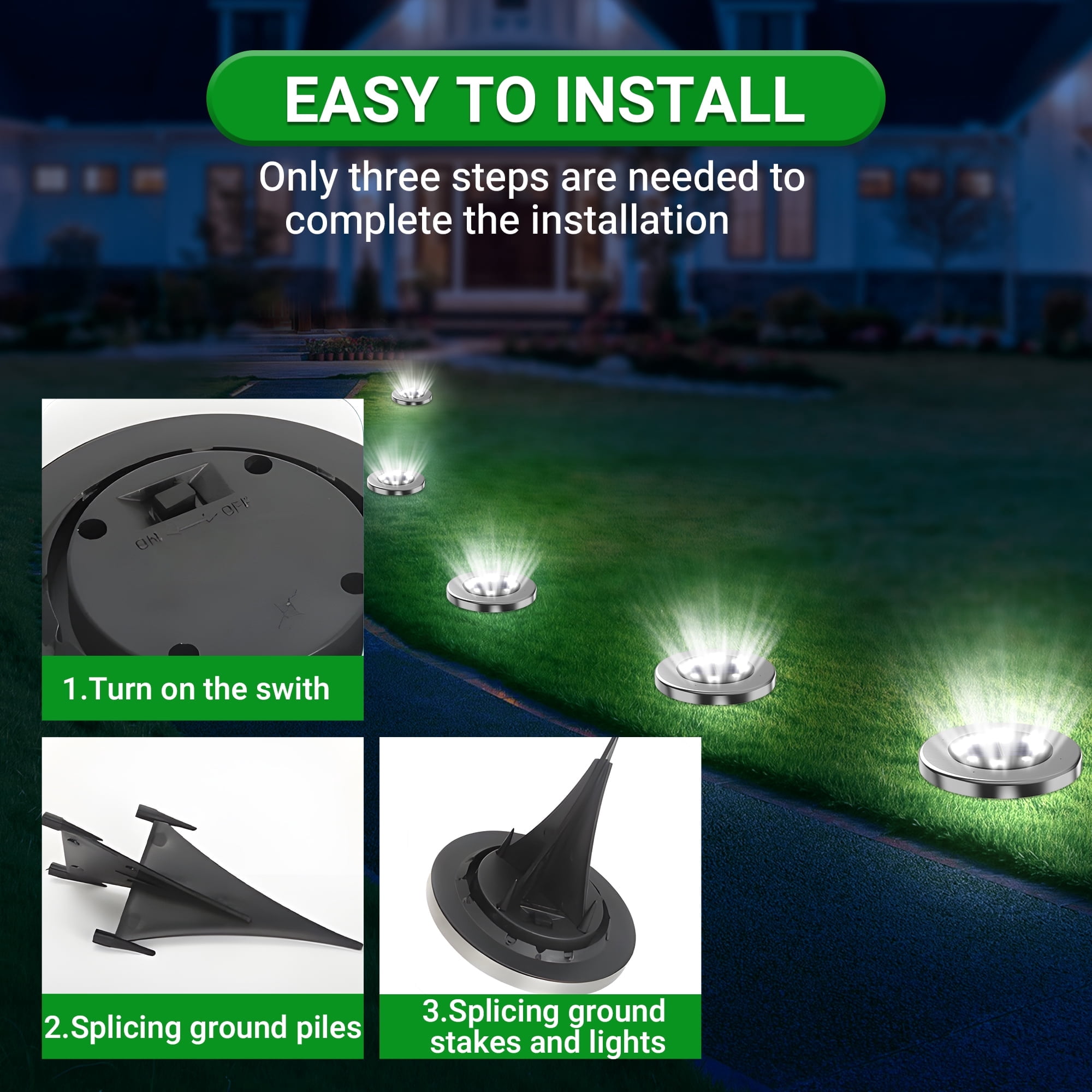 CHARKEE 8 Pack Solar Ground Lights Outdoor, 8 LED Solar Powered Garden Lights for Pathway Lawn Patio Yard Decor