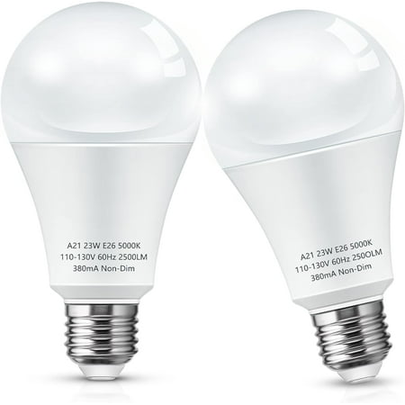 Super Bright White LED , A21 23W(150-200Watt Equivalent), 2500 High Lumen, 5000K Daylight, Gara s, E26 Porch , Non-Dim, No Flicker for Home Lighting, 2-Pack